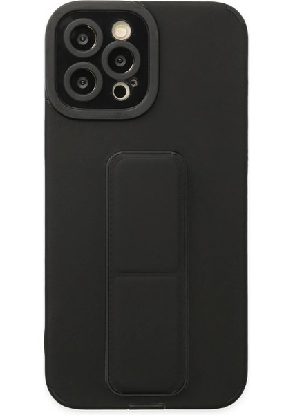MYT09 iPhone 12 Pro Max Kılıf Mega Standlı Silikon - Siyah