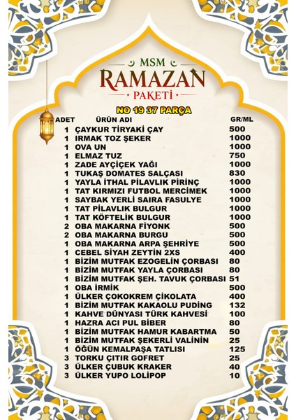 Ramazan Paketi Erzak Kolisi Gıda Paketi Ramazan Kolisi Kumanya Paketi Gida Kolisi 37 Parça No 19 fiyatları