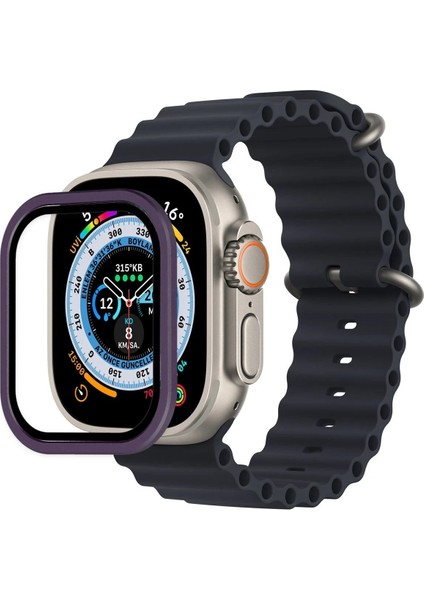 MYT09 Apple Watch Ultra 49MM Alüminyum Kasa Cam Ekran Koruyucu - Mor