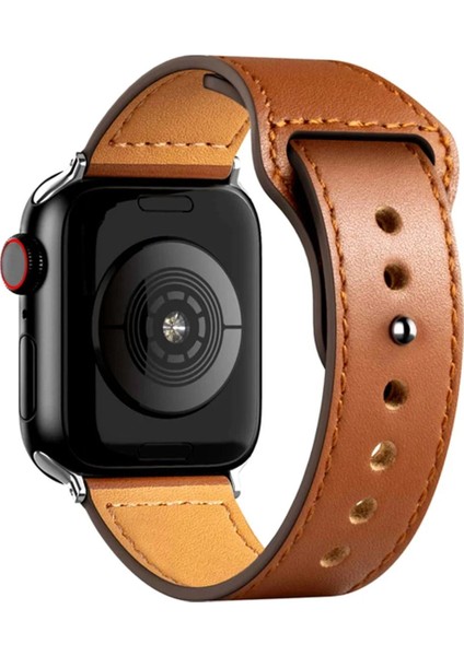 MYT09 Apple Watch 42MM KR415 Luaz Deri Kordon - Kahverengi