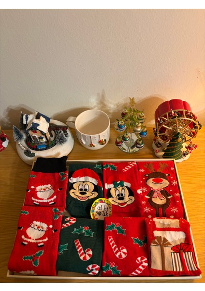 Al Bi 90Lık Çok Renkli Unisex Noel - Christmas - Yılbaşı Temalı 4'lü Çorap Seti modelleri