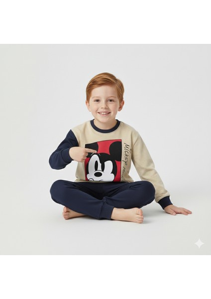 2-5 Yaş Mickey Mouse Baskılı Çizgili Bisiklet Yaka Çocuk Eşofman Takımı | Mevsimlik fiyatları