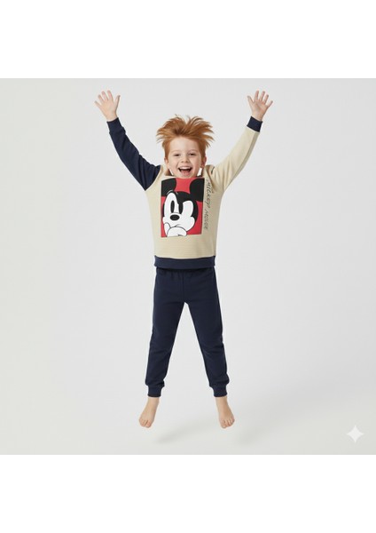 2-5 Yaş Mickey Mouse Baskılı Çizgili Bisiklet Yaka Çocuk Eşofman Takımı | Mevsimlik fırsatları