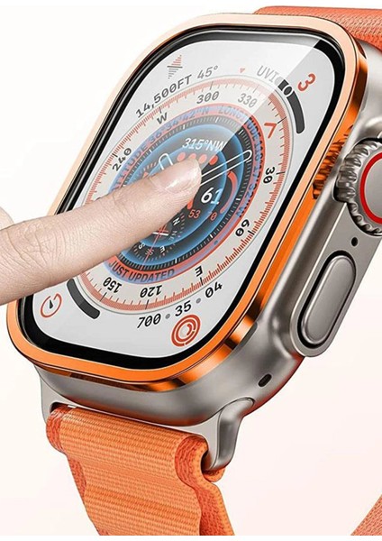 MYT09 Apple Watch Ultra 49MM Alüminyum Kasa Cam Ekran Koruyucu - Turuncu fiyatları