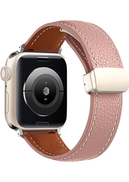 MYT09 Apple Watch 42MM KR414 Daks Deri Kordon - Pembe