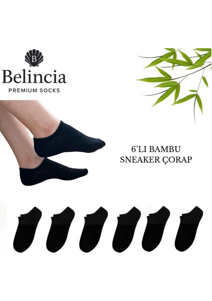 Bambu Kadın Sneaker Dikişsiz Siyah Çorap 6'lı Paket