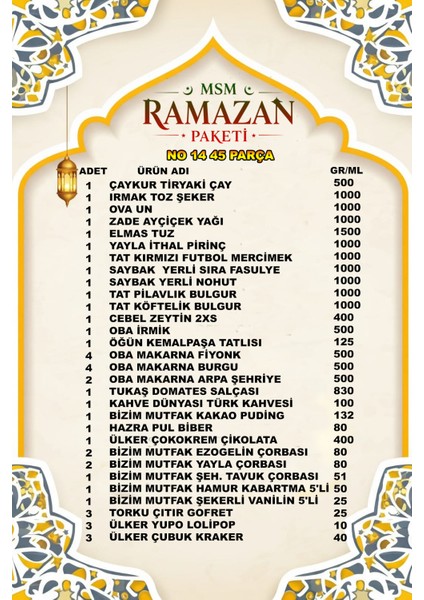 Ramazan Paketi Erzak Kolisi Gıda Paketi Kumanya Paketi Ramazan Kolisi Mega Paket 45 Parça Çocuklar İçin Çikolata Setli Toplam 19KG No 14 fiyatları