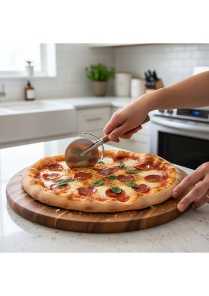 Akasya Saplı Çelik Pizza Bıçağı