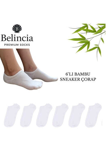 Bambu Kadın Sneaker Dikişsiz Beyaz Çorap Görünmez 6'lı Paket