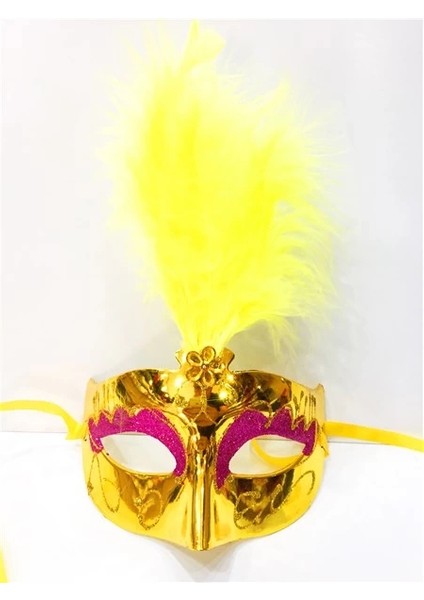 Renkli Tüylü Venedik Parti Maskesi Karışık Renk 12 Adet indirimleri