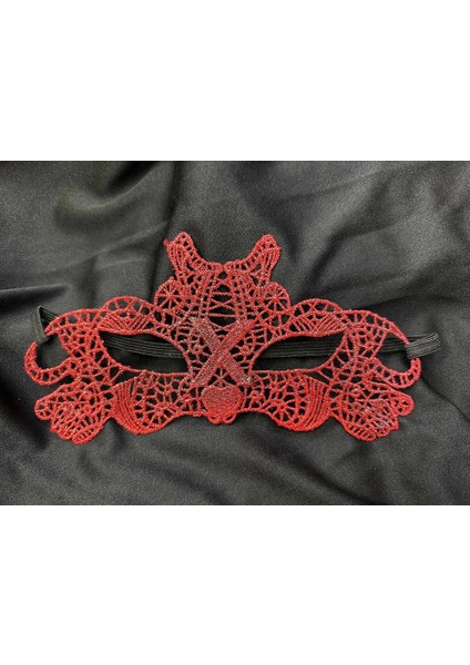 Kırmızı Dantel Masquerade Maskesi Çift Taraflı 10 No