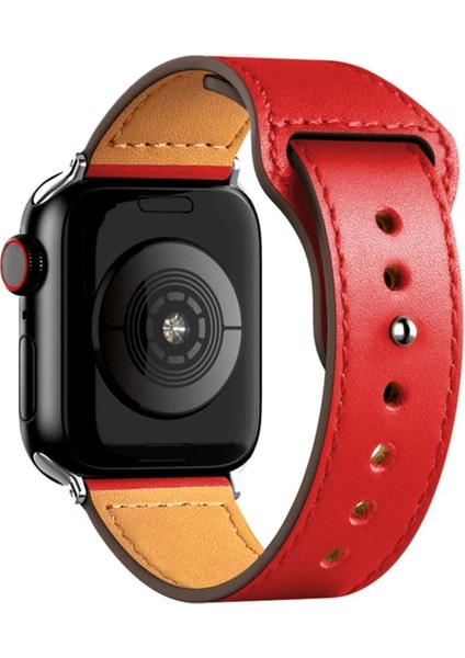 MYT09 Apple Watch 38MM KR415 Luaz Deri Kordon - Kırmızı