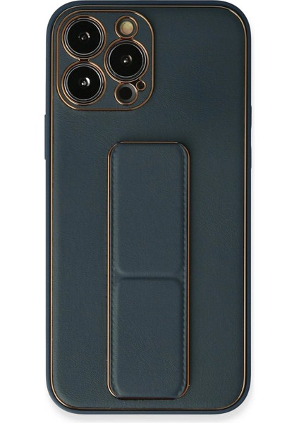MYT09 iPhone 13 Pro Kılıf Coco Deri Standlı Kapak - Mavi