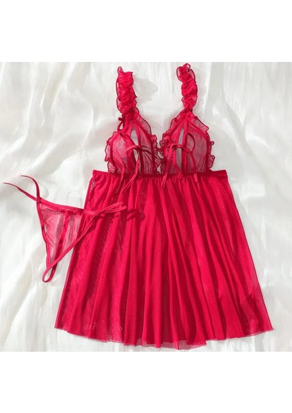 Kadın Bordo Gecelik (Tanga Hediyeli) Yumuşak Tüllü Fantaazi Gecelik Şık Esnek Yazlık Giyim modelleri