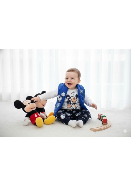 9-24 Ay Mickey Mouse Baskılı 3'lü Yelekli Bebek Takımı | Mevsimlik fiyatları