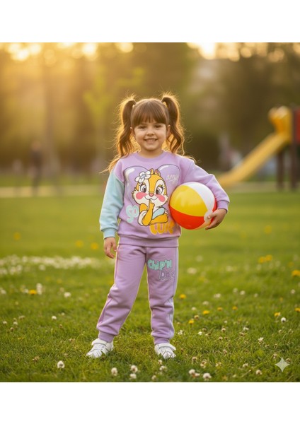 2-7 Yaş Chip & Dale Baskılı Renk Bloklu Çocuk Eşofman Takımı | Mevsimlik modelleri