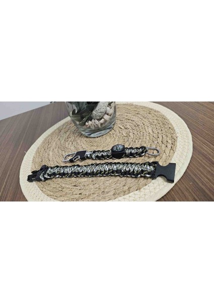 Paracord Survival Bileklik 22 cm – Deprem Düdüklü, Pusulalı, Şişe Açacaklı, Acil Durum Anahtarlık Seti
