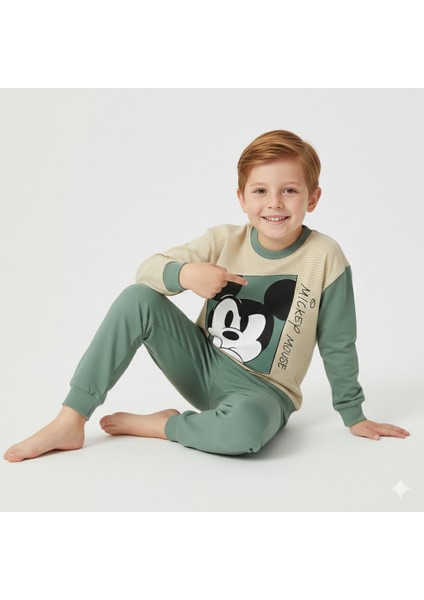 2-5 Yaş Mickey Mouse Baskılı Çizgili Bisiklet Yaka Çocuk Eşofman Takımı | Mevsimlik fiyatları