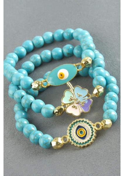 Karşık Figürlü Turkuaz Doğaltaş Bileklik modelleri