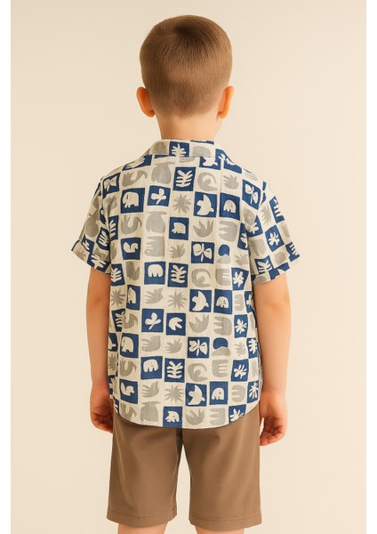 Desenli Keten Gömlekli Gabardin Şortlu Erkek Çocuk Yazlık Takım fiyatları