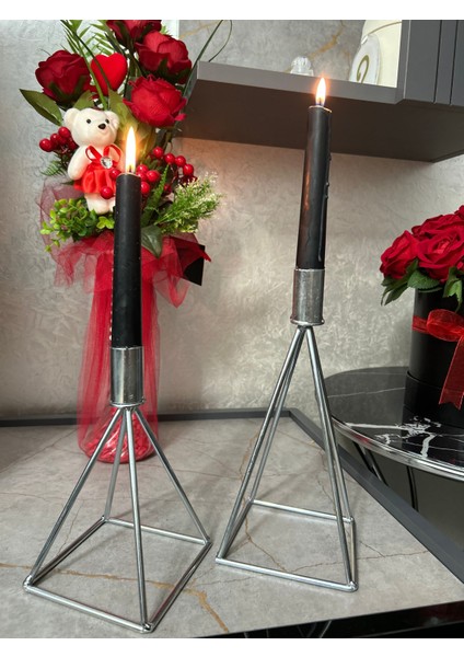 Gümüş Kaplama Piramit Mumluk Şamdan