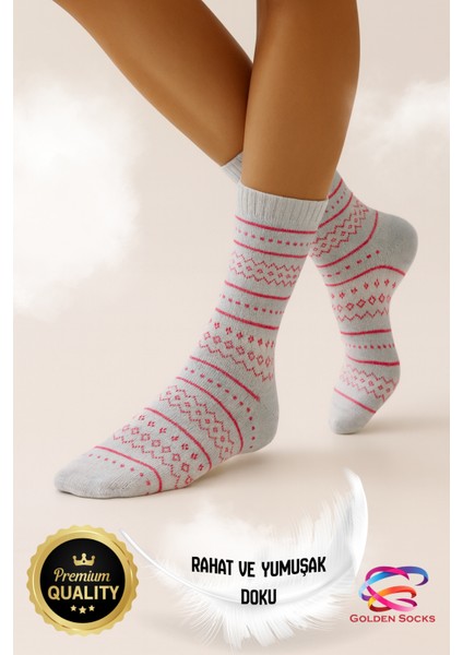 Bambu Yün Desenli Kışlık Kadın Çorap 3’lü Paket Yumuşak Nefes Alan indirimleri