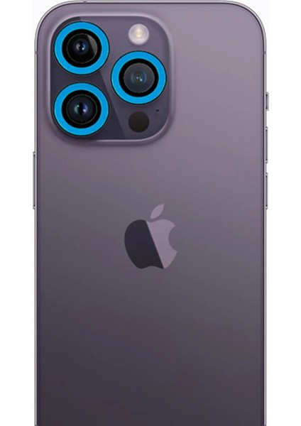 MYT09 iPhone 13 Pro Max Neon Fosforlu Kamera Lens - Mavi