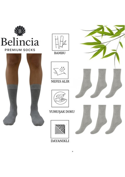 Bambu Erkek Soket Uzun Düz Gri Çorap Dikişsiz 6'lı Paket