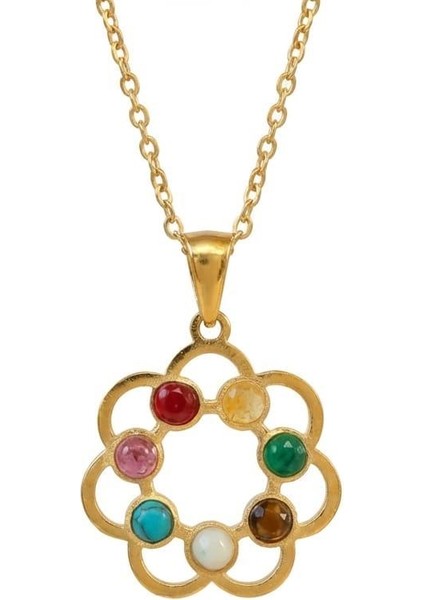 Altın Renkli Renk Çemberi Çakra Kolye ( Çelik Kolye ) – 7 Taşın Enerjisini Tek Formda Taşı