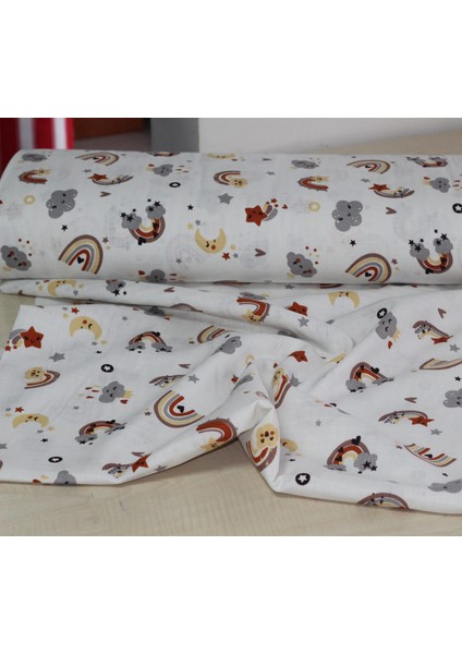 Gökkuşağı & Yıldızlar Deseni %100 Pamuk Müslin Kumaş 100*180 cm Metrelik Müslin Kumaş