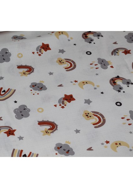 Gökkuşağı & Yıldızlar Deseni %100 Pamuk Müslin Kumaş 100*180 cm Metrelik Müslin Kumaş fiyatları