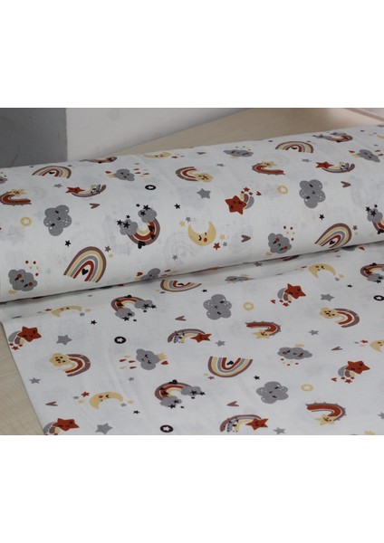 Gökkuşağı & Yıldızlar Deseni %100 Pamuk Müslin Kumaş 100*180 cm Metrelik Müslin Kumaş modelleri