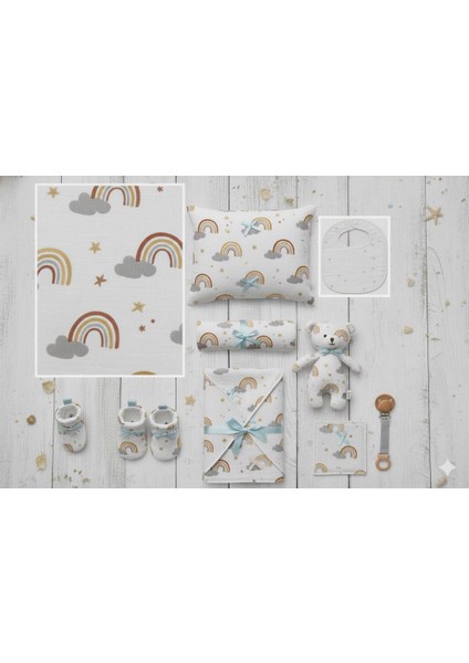 Gökkuşağı & Yıldızlar Deseni %100 Pamuk Müslin Kumaş 100*180 cm Metrelik Müslin Kumaş fırsatları