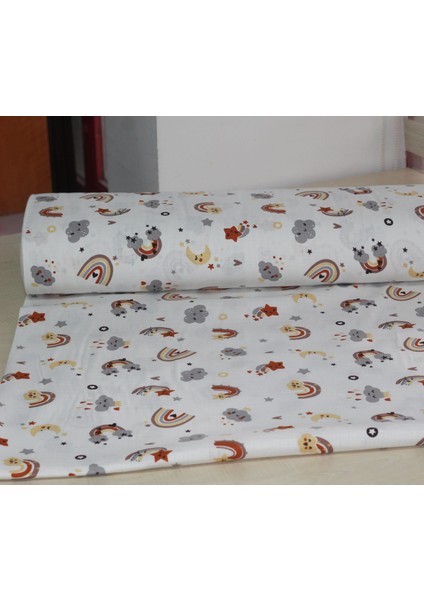 Gökkuşağı & Yıldızlar Deseni %100 Pamuk Müslin Kumaş 100*180 cm Metrelik Müslin Kumaş