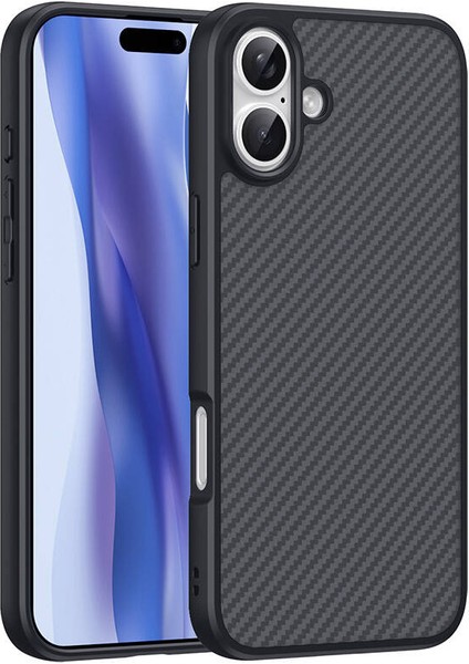 iPhone 16 Plus Kılıf Magsafe Şarj Özellikli Karbon Fiber Tasarımlı Inc Elnino Kapak-Siyah-Siyah