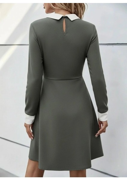 Kadın Uzun Kollu Yakalı Düğmeli Çağla Yeşili Modal Mini Elbise modelleri