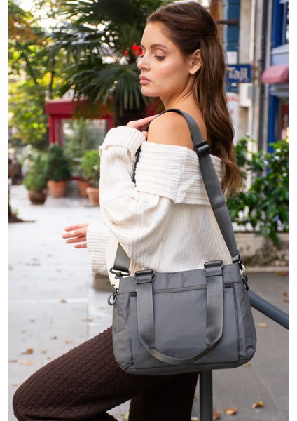 Sanmorris 5 Gözlü Desenli Paraşüt Kumaş Ayarlanabilir Çapraz Askılı El ve Omuz Çantası