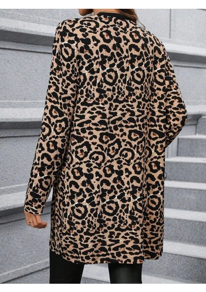 Kadın Uzun Kollu Önü Açık Leopar Desenli Modal Ceket modelleri