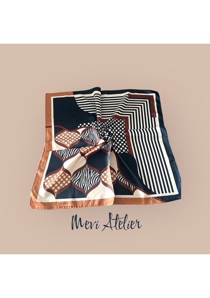 Lacivert Çizgili Desenli Fular 70 x 70