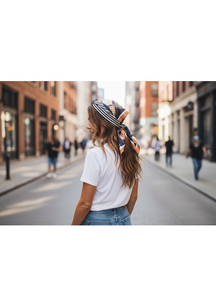 Lacivert Çizgili Desenli Fular 70 x 70 modelleri