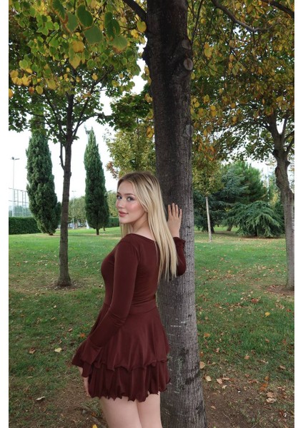 Sandy Kumaş Siyah Mini Elbise –düğme Detaylı Şortlu Fırfırlı Şık Elbise | fiyatları