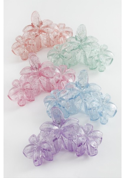 Lotus Simli Şeffaf Renkli Mandal Toka 11 cm