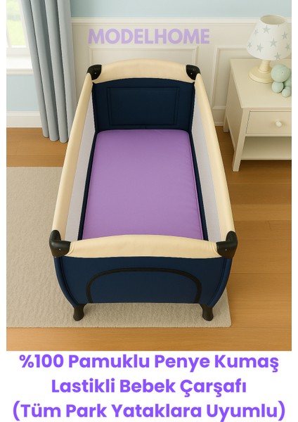 Lila Renkli %100 Pamuklu Soft Penye Kumaş Lastikli Bebek Yatağı Çarşafı (Tüm Park Yataklara Uyumlu)