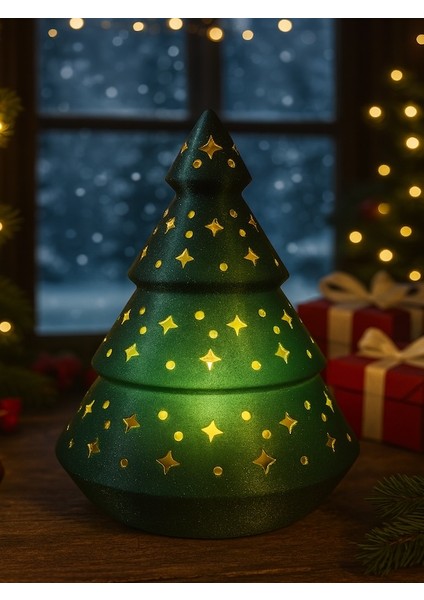 3D Baskı Işıklı Yılbaşı Ağacı Dekoru – Tek Adet – Pla Malzeme – LED Uyumlu – Yıldız Desenli – 15 cm – Yeşil / Kırmızı / Sarı / Turuncu Renk Seçenekli – Masaüstü & Vitrin Süsü