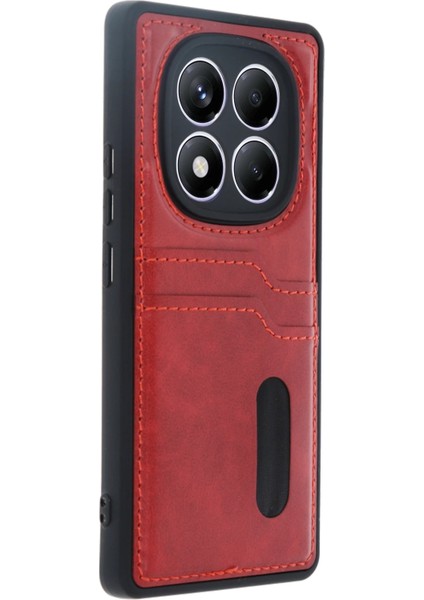 MYT09 Xiaomi Redmi Note 14 Pro 4g Kılıf Sara Kartvizitli Deri Kılıf - Kırmızı