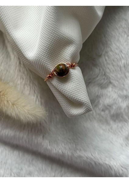 Unakit Taşı Bakır Renk Ayarlanabilir Tel Yüzük