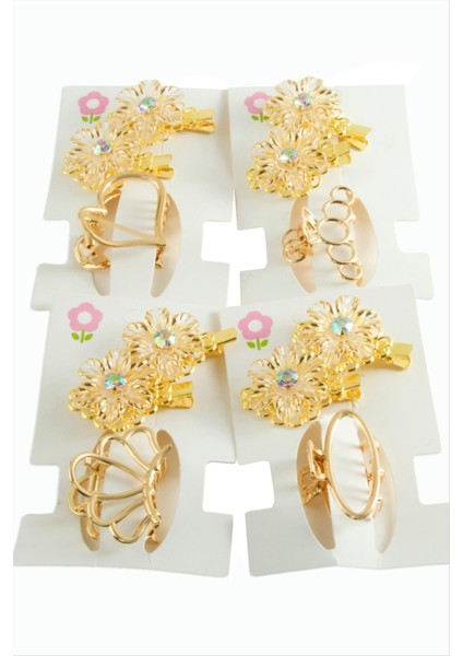 Papatya Taşlı Metal Mandal Toka 3 Adet