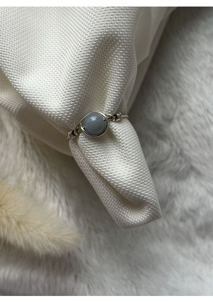 Angelit Taşı Gümüş Renk Ayarlanabilir Tel Yüzük