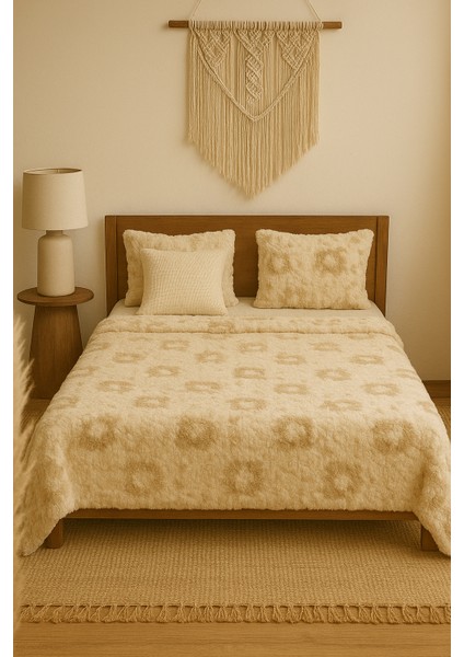 Dama Desen Tavşan Tüyü Yatak Örtüsü Battal Boy