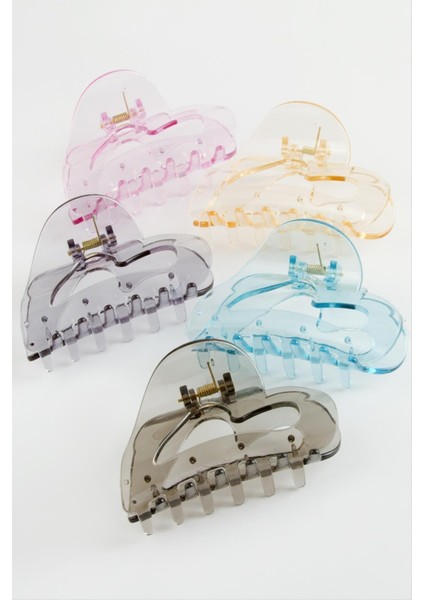 Kalp Şeffaf Renkli Mandal Toka 9 cm modelleri